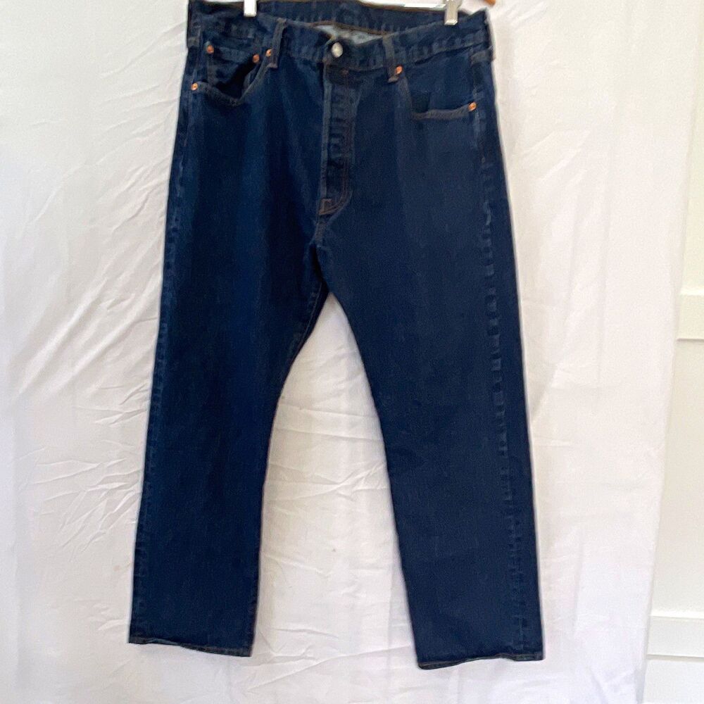 Levi's Men's Blue Dark Wash Denim Jeans Button Fly Straight Leg 5-Pocket